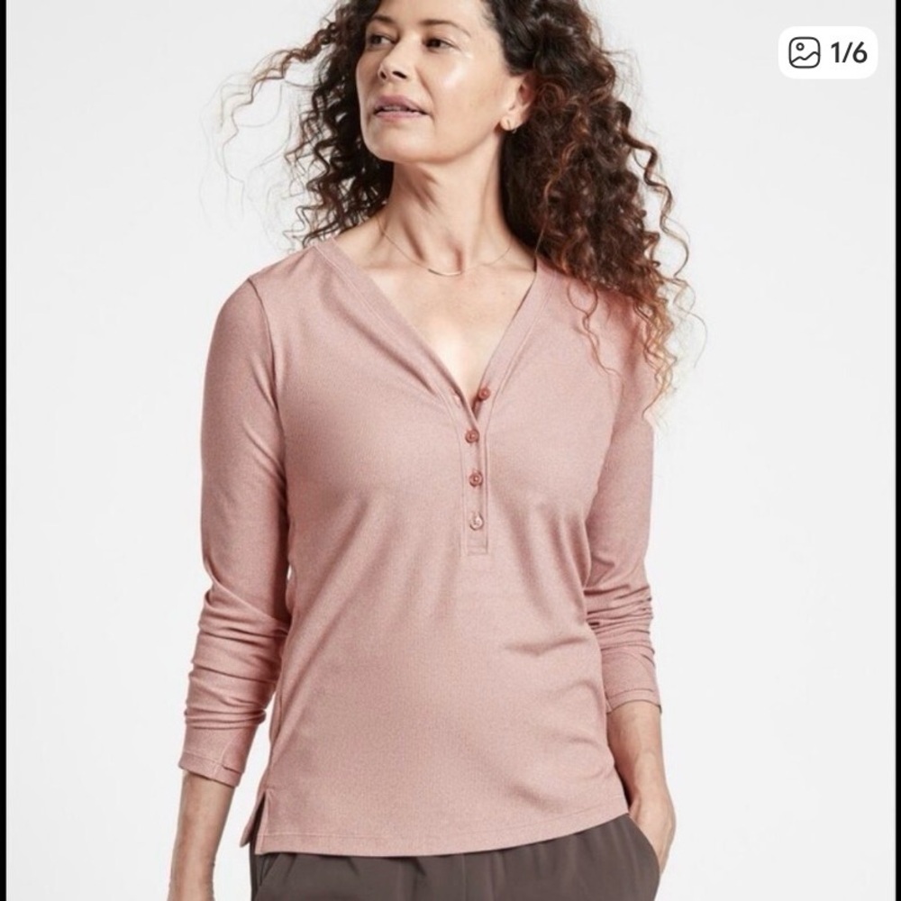 Athleta Uptempo Ribbed Henley Top Pink Size XS